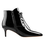 Load image into Gallery viewer, Patent Leather Pointed Toe Lace-up Kitten Low Heel Booties
