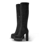 Load image into Gallery viewer, Platform Chunky Heels Round Toe Black Suede Over The Knee Boots
