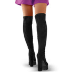 Load image into Gallery viewer, Platform Chunky Heels Round Toe Black Suede Over The Knee Boots
