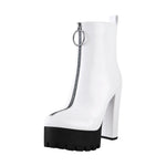 Load image into Gallery viewer, Round Toe Black Patent Leather Platform Chunky High Heel Ankle Boots
