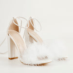 Load image into Gallery viewer, Fluffy Feather Chunky High Heel Sandals
