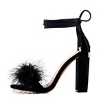 Load image into Gallery viewer, Round Toe Feather Lace-up Suede Chunky Heel Sandals
