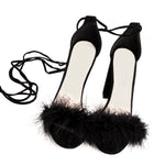 Load image into Gallery viewer, Round Toe Feather Lace-up Suede Chunky Heel Sandals
