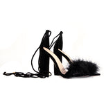 Load image into Gallery viewer, Round Toe Feather Lace-up Suede Chunky Heel Sandals
