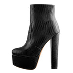 Load image into Gallery viewer, White Fine Weave Pattern Platform Chunky Heel Ankle Boots
