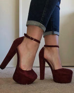 Load image into Gallery viewer, Platform Chunky High Heel Mary Jane Burgundy Pumps
