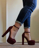 Load image into Gallery viewer, Platform Chunky High Heel Mary Jane Burgundy Pumps
