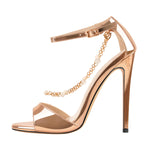 Load image into Gallery viewer, Pearl Metal Chain Ankle Strap Open Toe Sandals
