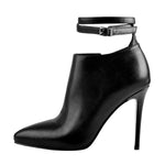 Load image into Gallery viewer, Pointed Black Matt High Heel Zipper Ankle Boots
