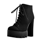 Load image into Gallery viewer, Platform Round Toe Lace Up Chunky High Heels Suede Ankle Boots
