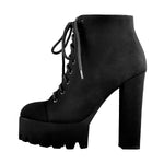 Load image into Gallery viewer, Platform Round Toe Lace Up Chunky High Heels Suede Ankle Boots
