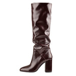 Load image into Gallery viewer, Round Toe Crinkle Knee High Chunky Heels Boots
