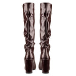 Load image into Gallery viewer, Round Toe Crinkle Knee High Chunky Heels Boots
