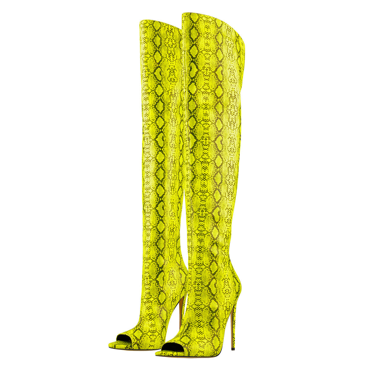 Open Toe Snake Fluorescent Color Stiletto High Heel Over The Knee Boots