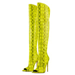 Load image into Gallery viewer, Open Toe Snake Fluorescent Color Stiletto High Heel Over The Knee Boots
