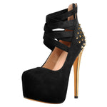 Load image into Gallery viewer, Round Toe Platform Metallic Rivet High Heel Pumps
