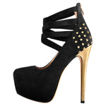 Load image into Gallery viewer, Round Toe Platform Metallic Rivet High Heel Pumps
