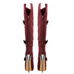 Load image into Gallery viewer, Burgundy Suede Platform Buckle Stiletto Over The Knee High Boots
