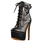 Load image into Gallery viewer, Platform Lace Up Ankle Strap Buckle Zip Stiletto High Heels Boots
