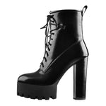 Load image into Gallery viewer, Lace Up Platform Round Toe Chunky Heels Ankle Boots
