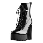 Load image into Gallery viewer, Lace Up Platform Round Toe Chunky Heels Ankle Boots
