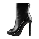 Load image into Gallery viewer, Peep Toe Platform Stiletto High Heel Rivet Ankle Boots
