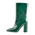 Load image into Gallery viewer, Pointed Toe Stone Pattern Chunky High Heels Darkseagreen Ankle Boots
