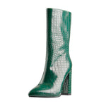 Load image into Gallery viewer, Pointed Toe Stone Pattern Chunky High Heels Darkseagreen Ankle Boots
