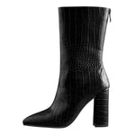 Load image into Gallery viewer, Pointed Toe Stone Pattern Chunky High Heels Darkseagreen Ankle Boots
