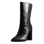 Load image into Gallery viewer, Pointed Toe Stone Pattern Chunky High Heels Darkseagreen Ankle Boots
