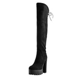 Load image into Gallery viewer, Faux Suede Lace Up Round Toe Thigh High Winter Bootie
