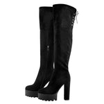 Load image into Gallery viewer, Faux Suede Lace Up Round Toe Thigh High Winter Bootie
