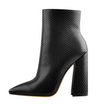 Load image into Gallery viewer, White Woven Pattern Back Zipper Squre Chunky Heel Ankle Boots
