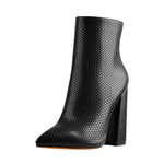 Load image into Gallery viewer, White Woven Pattern Back Zipper Squre Chunky Heel Ankle Boots
