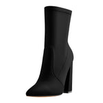 Load image into Gallery viewer, Pointed Toe Minimalistic Stretch Block High Heels Ankle Booties
