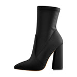 Load image into Gallery viewer, Pointed Toe Minimalistic Stretch Block High Heels Ankle Booties
