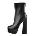 Round Toe Matte Black Platform Chunky Heels Ankle Zipper Boots