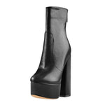 Load image into Gallery viewer, Round Toe Matte Black Platform Chunky Heels Ankle Zipper Boots
