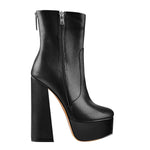 Load image into Gallery viewer, Round Toe Matte Black Platform Chunky Heels Ankle Zipper Boots
