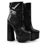 Load image into Gallery viewer, Platform Round Toe Stone Pattern Waisted Short Chunky Heels Ankle Boots
