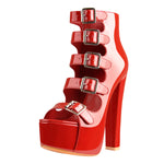 Load image into Gallery viewer, Five Buckle Strap Chunky Heels Sandals Boots
