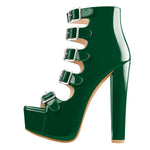 Load image into Gallery viewer, Five Buckle Strap Chunky Heels Sandals Boots
