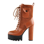 Load image into Gallery viewer, Platform Lace Up Chunky Heel Combat Mid Calf Pocket Fashion Boots
