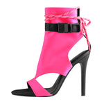 Load image into Gallery viewer, Open Toe Lace-up Ankle Buckle Pink High Heels Booties Sandals
