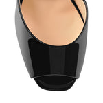 Load image into Gallery viewer, Peep Toe Black Patent Leather Stiletto High Heel Mules Sandals
