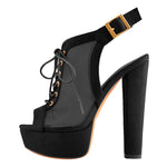 Load image into Gallery viewer, Platform Lace up Slingback Chunky Heel Ankle Buckle Mesh Sandals
