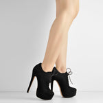 Load image into Gallery viewer, Platform Lace Up Stiletto High Heels Suede Leather Ankle Bootie
