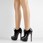 Load image into Gallery viewer, Platform Lace Up Stiletto High Heels Black Patent Leather Ankle Bootie
