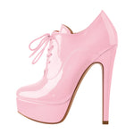 Load image into Gallery viewer, Pink Platform Lace-up Stiletto Ankle Boots
