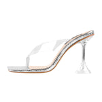 Load image into Gallery viewer, Square Toe Transparent Tapered High Heel Sandals
